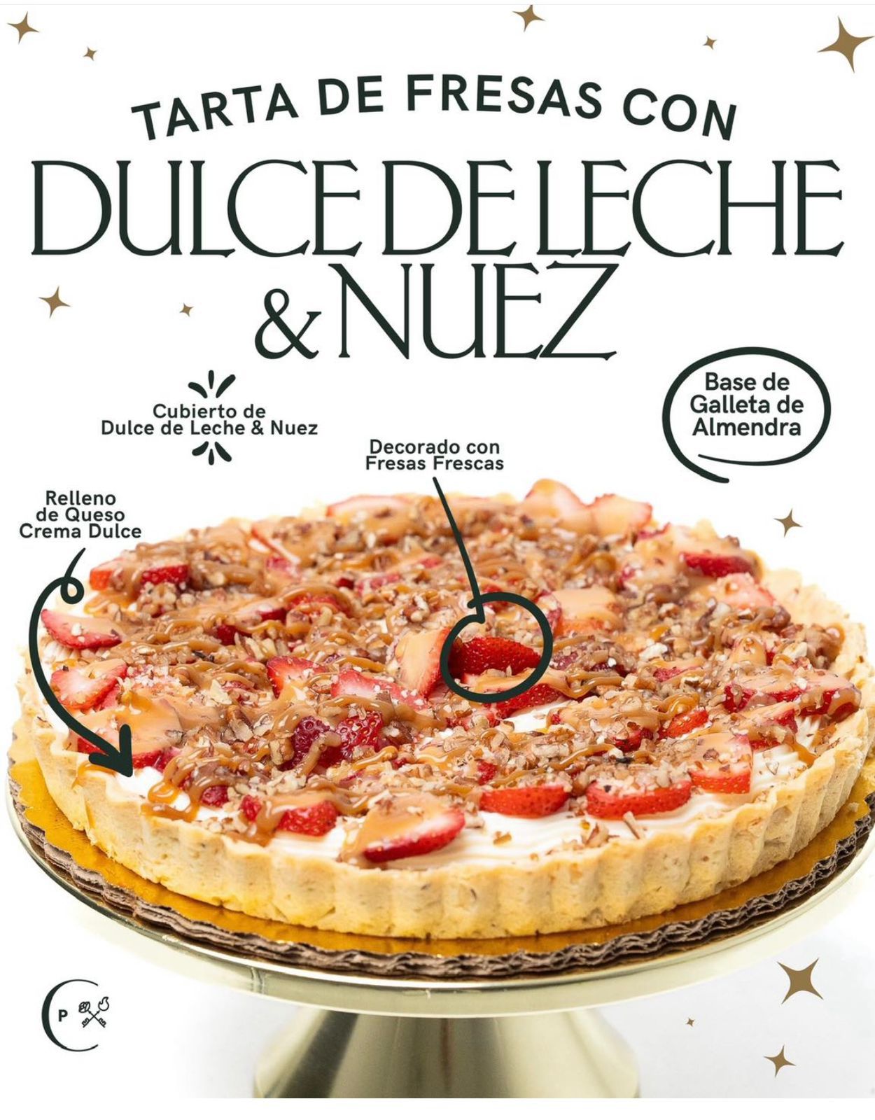 Tarta de fresa con dulce de leche y nuez